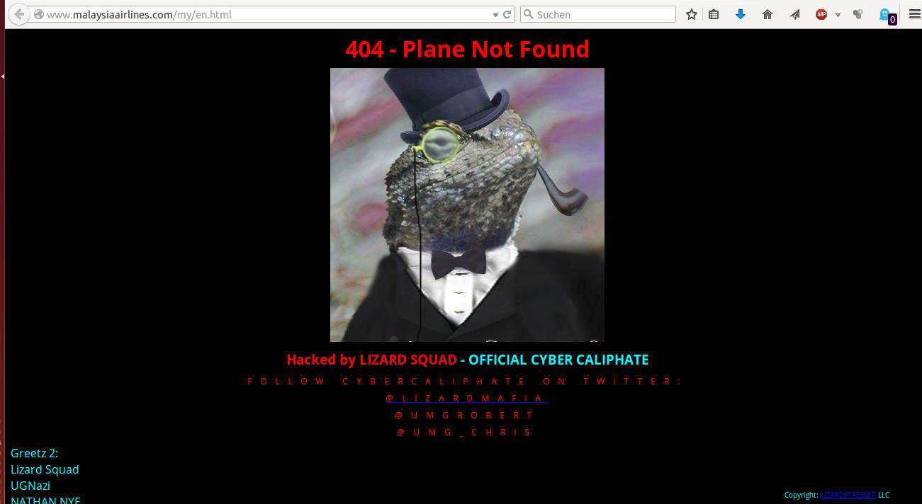 Malaysia Airline Website hacked Stand Montag 26.01.2015