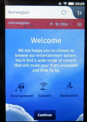Norwegian Air Shuttle, Startseite Entertainment auf einem ZTE Open C