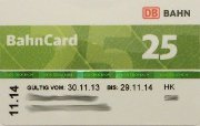 BahnCard 25 DB BAHN, 2013 / 2014 Vorderseite