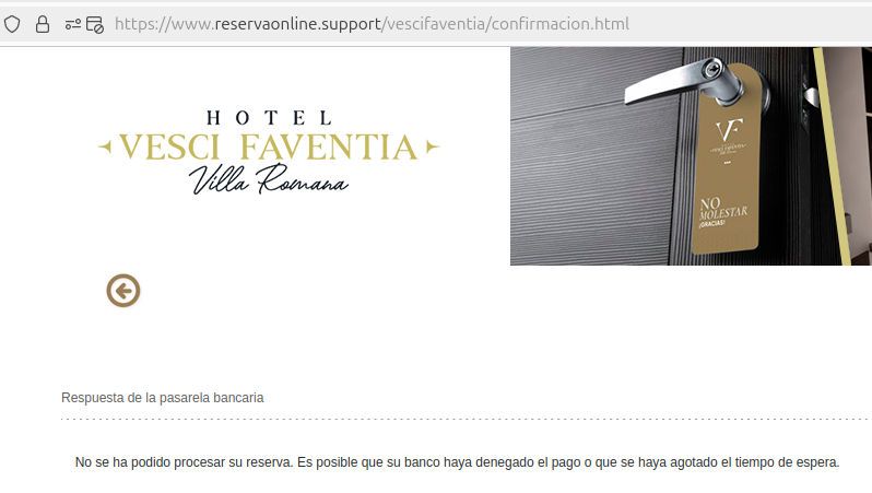 ING Direct, Spanien, Website HOTEL VESCI FAVENTIA Reservierung nicht möglich, Zahlung abgelehnt