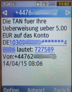 Miles & More Credit Card White MasterCard® Lufthansa®, SMS mit TAN für eine Überweisung auf einem Samsung GT–C3590