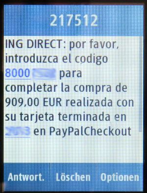 ING Direct, Spanien SMS zur Zahlungsbestätigung auf einem Samsung GT-C3300K
