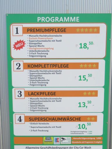 City Car Wash Autowaschstraße, Hannover, Deutschland, Preise im April 2024