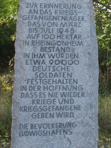 Rheinwiesenlager, Ludwigshafen Rheingönheim, Deutschland, Text der Gedenktafel