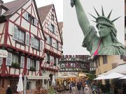 Colmar, Frankreich, Altstadt und Nachbau der Freiheitsstatue New York