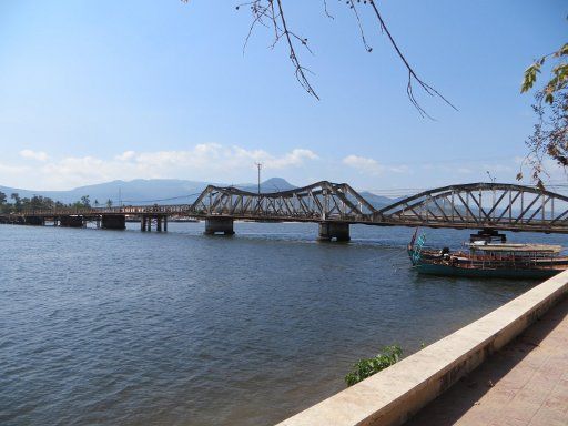 Kampot, Kambodscha, alte Brücke über den Kampong Bucht Fluss