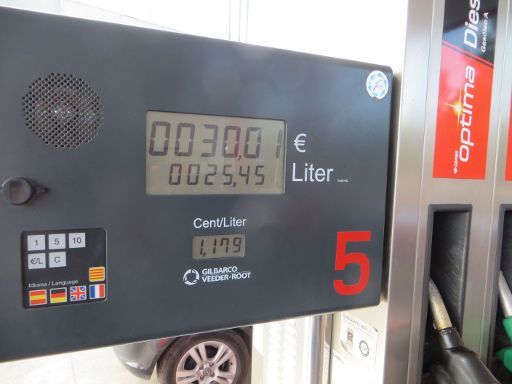 CEPSA Spanien, 25,45 Liter Diesel je 1,179 € gesamt 30,– € im September 2015