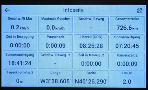 NAVITEL® F150, Infoseite mit vielen Daten