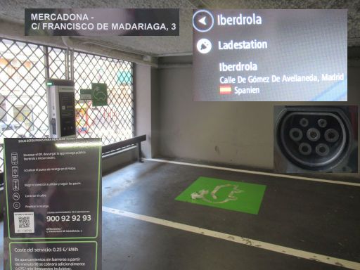 TomTom START 52 Europe 45 Länder Navigation, Iberdrola Ladesäule im Mercadona Supermarkt Parkhaus Calle Francisco de Madariaga 3, 28017 Madrid