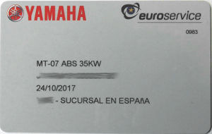 YAMAHA Euroservice, Spanien, Motorrad Garantiekarte