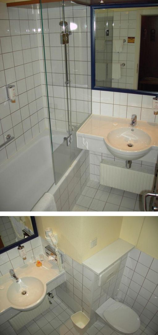 Mercure Hotel Wien, Westbahnhof, Österreich, Badezimmer mit Waschbecken, WC, Badewanne
