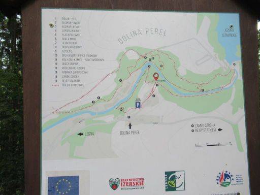 Ehemaliges Walterwerk, Leśna - Leschna, Polen, Plan mit Wanderwegen am Parkplatz