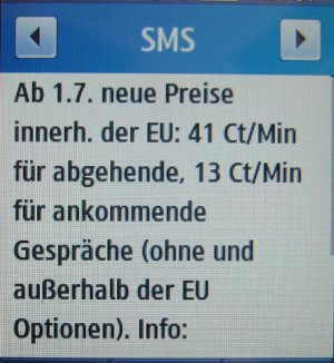 BASE prepaid SIM Karte, SMS mit Hinweis auf Roamingkosten in der EU ab 01.07.11