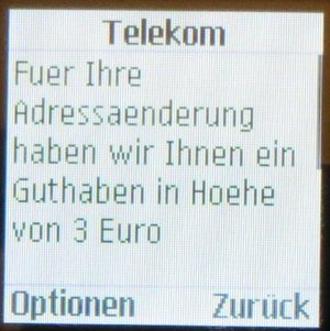 T–Mobile xtra, Info SMS auf dem Samsung GT–E1170