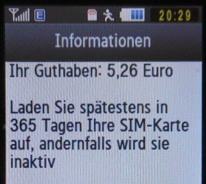 n–tv go! prepaid SIM Karte, Kontostand / Guthaben Anzeige