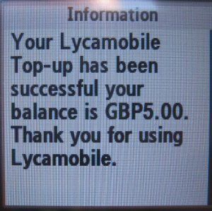 Lycamobile, prepaid UMTS SIM Karte, Großbritannien, Guthaben nach der Aufladung