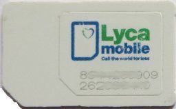 Lycamobile, prepaid UMTS SIM Karte, Großbritannien, Mini / Micro–SIM Karte Vorderseite
