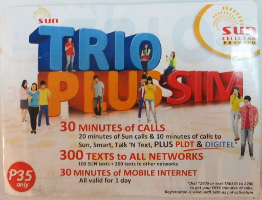 Sun Cellular, prepaid UMTS SIM Karte, Philippinen, Starterpaket