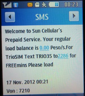 Sun Cellular, prepaid UMTS SIM Karte, Philippinen, SMS zur Aktivierung