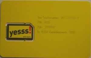 yesss!, prepaid UMTS SIM Karte, Österreich, SIM Karte mit Kunststoffkarte