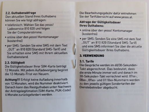 yesss!, prepaid UMTS SIM Karte, Österreich, Bedienungsanleitung