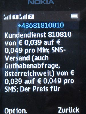 yesss!, prepaid UMTS SIM Karte, Österreich, SMS yesss! classic Tarif ab 26.07.2023 auf einem NOKIA 150 Dual SIM Mobiltelefon