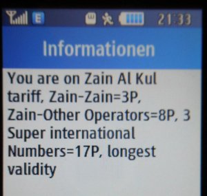 Zain mobile prepaid SIM Karte Jordanien, Al Kul Tarif