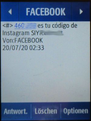 amena.com internet 4G en casa, Vertrag, Spanien, SMS von facebook® auf einem Samsung Rex80 GT–S5220R