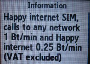 DTAC Happy Internet SIM Karte, Tarifanzeige