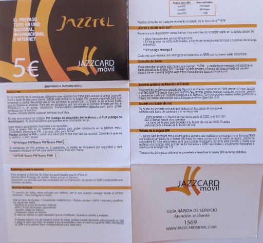 Jazzcard móvil, prepaid UMTS SIM Karte, Spanien, Bedienungsanleitung