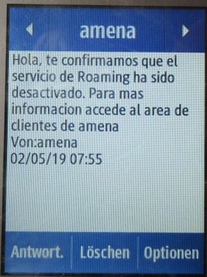 orange™ Base Datos 4G en casa, Vertrag, Spanien, SMS zum deaktivierten Roaming auf einem Samsung Rex80 GT–S5220R
