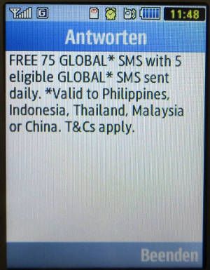 SingTel hi!, prepaid SIM Karte, Singapore, Gratis SMS nach Philippinen, Indonesien, Thailand, Malaysia und China