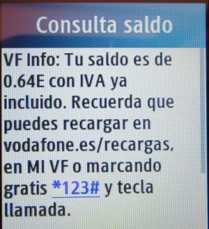 Vodafone SIM prepago, Tarif Fácil, prepaid UMTS SIM Karte, Spanien, Anzeige aktuelles Guthaben auf einem Samsung GT–C3300K