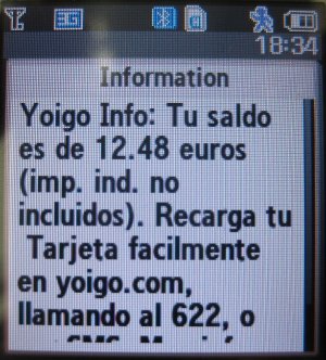 yoigo prepaid SIM Karte Spanien, Kontostand