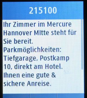Accor Info SMS vor der Ankunft im Hotel auf einem Samsung GT–C3300K
