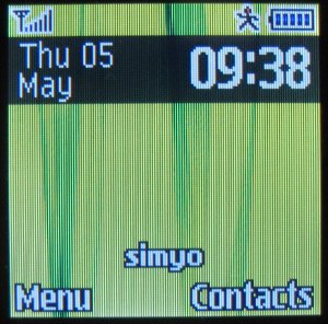 Samsung, Mobiltelefon, GT–E1050, Hauptbildschirm mit simyo Spanien