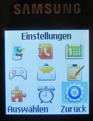 Samsung, Mobiltelefon, GT–E1080i, Display mit Hauptmenü