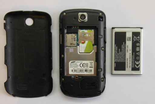 Samsung, Mobiltelefon, GT–S3370 Corby, Rückseite geöffnet, Batterie Modell AB463651BU