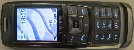 Samsung, Mobiltelefon, SGH–E250, aufgeschobene Tastatur und Display mit DTAC Thailand