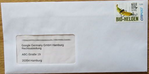 Brief an Google Hamburg im Mai 2017