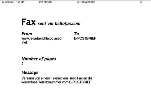 HelloFax, Telefax Deckblatt