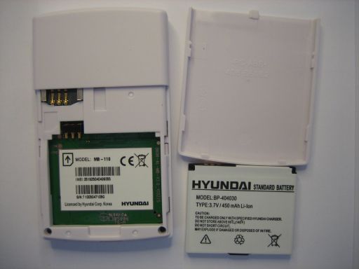 Hyundai, Mobiltelefon, MB–110, Batterie und Abdeckung