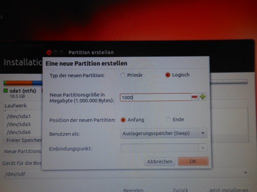 Ubuntu 12.04 LTS, Erstellen einer Partition