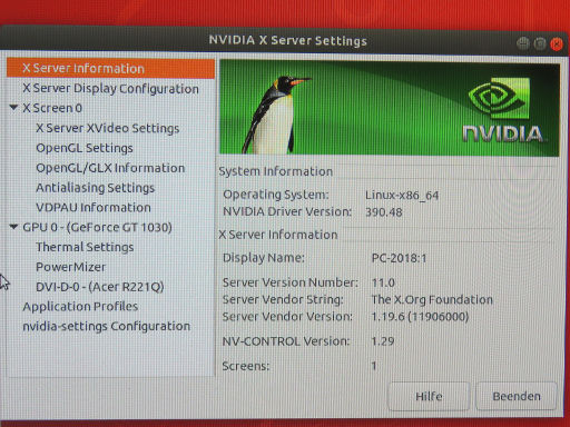 Ubuntu® 18.04 LTS, NVIDIA Driver Version 390.48
