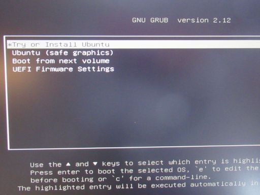 Linux™ Ubuntu® 24.04 LTS, Auswahl Try or Install Ubuntu