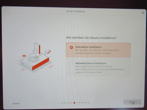 Linux™ Ubuntu® 24.04 LTS, Auswahl Interaktive oder Automatische Installation