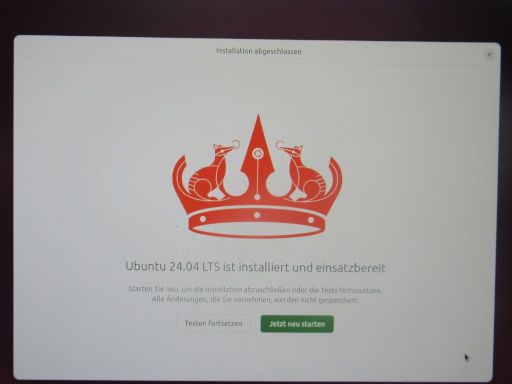 Linux™ Ubuntu® 24.04 LTS, Hinweis Installation abgeschlossen