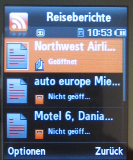 RSS Newsfeed auf dem Mobiltelefon Samsung SGH–L760
