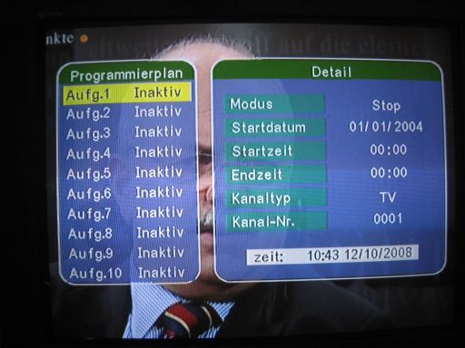 DVB–T Receiver, Strong Prima II, Timer / Programmierplan