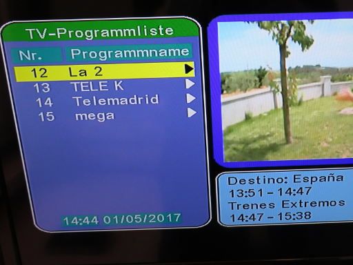DVB–T Receiver, Strong Prima II, EPG Elektronischer Programmführer in Spanien